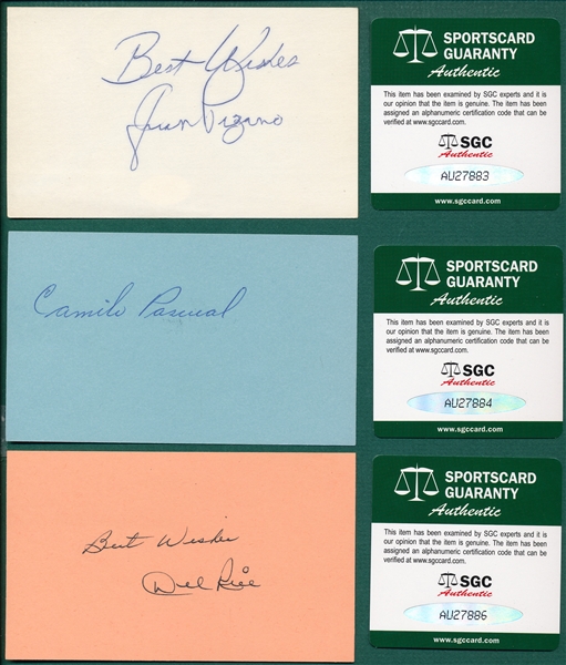 Lot of (6) Autographed Baseball Players, 3 X 5 Cards  SGC Authentic W/Pizarro