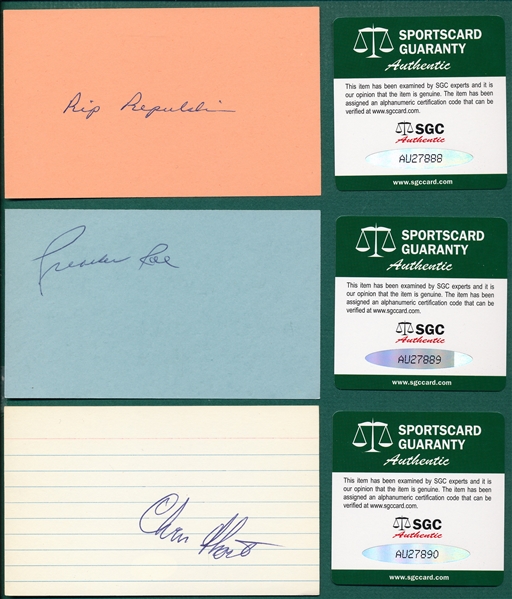 Lot of (6) Autographed Baseball Players, 3 X 5 Cards  SGC Authentic W/Pizarro