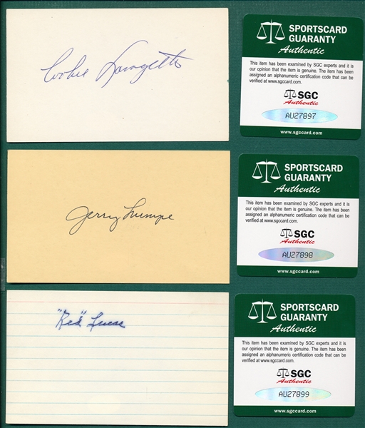 Lot of (6) Autographed Baseball Players, 3 X 5 Cards  SGC Authentic W/ Lavagetto