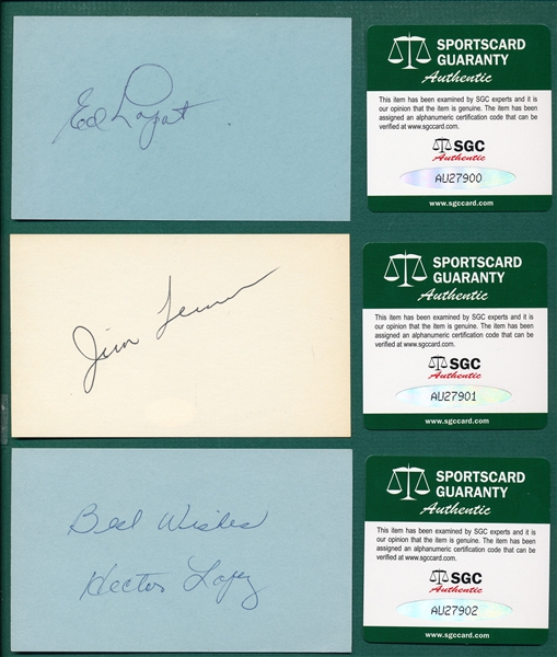 Lot of (6) Autographed Baseball Players, 3 X 5 Cards  SGC Authentic W/ Lavagetto