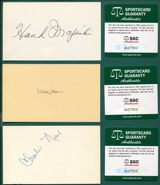 Lot of (6) Autographed Baseball Players, 3 X 5 Cards  SGC Authentic W/ Majeski