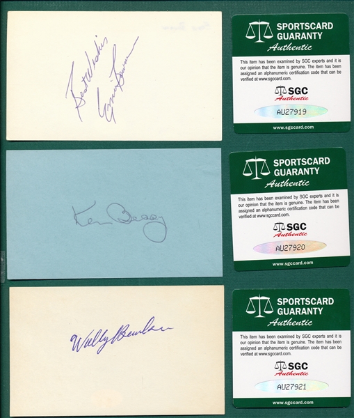 Lot of (6) Autographed Baseball Players, 3 X 5 Cards  SGC Authentic W/ Aber