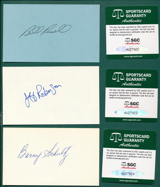 Lot of (6) Autographed Baseball Players, 3 X 5 Cards  SGC Authentic W/ Russell