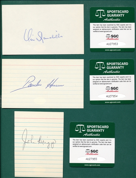 Lot of (9) Autographed Baseball Players, 3 X 5 Cards  SGC Authentic W/ Cooney