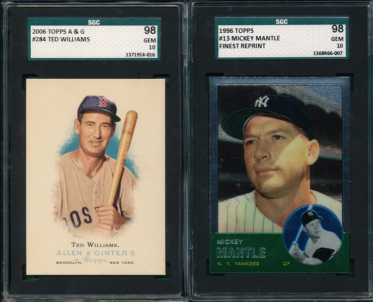 1996 Topps Finest #13 Mickey Mantle & 2006 Topps A & G #284 Ted Williams SGC 98 *Gem Mint*