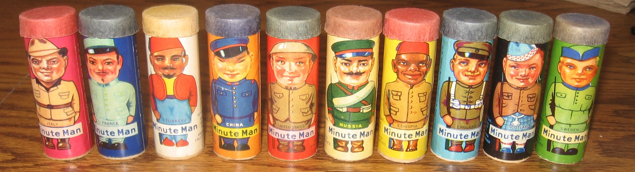 1930s R43 Minute Man Candy Cylinders Complete Set (10) American Mint Co.