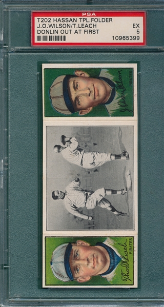 1912 T202 Donlin Out at First, Leach/Wilson, Hassan Cigarettes PSA 5