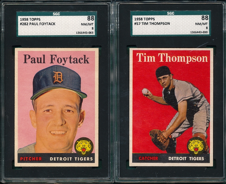 1958 Topps #282 Foytack & #57 Tim Thompson (2) Card Lot SGC 88