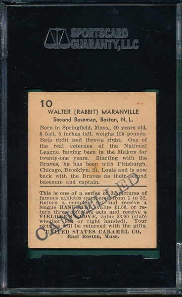 1932 U S Caramels #10 Rabbit Maranville SGC 50 *Cancelled*