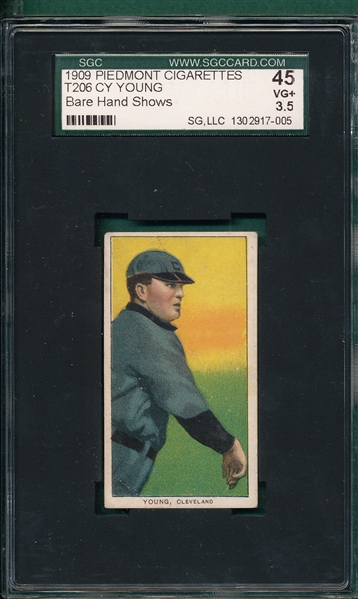1909-1911 T206 Cy Young, Bare Hand, Piedmont Cigarettes SGC 45
