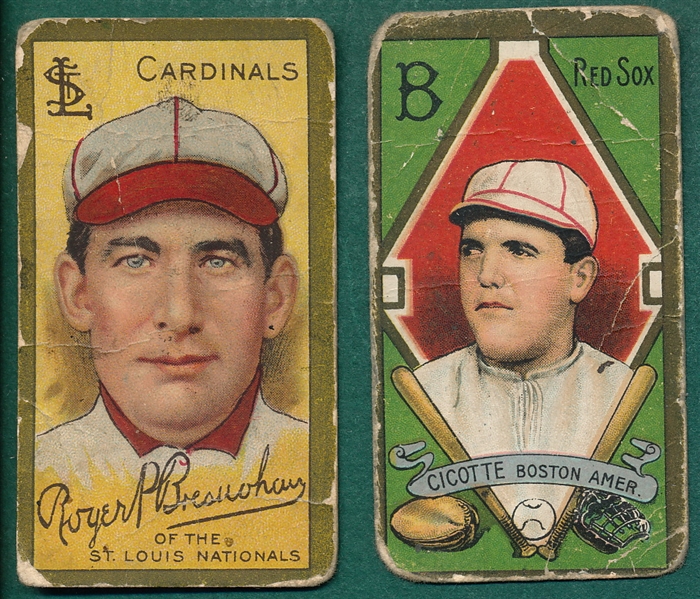 1911 T205 Bresnahan, Mouth Closed & Cicotte (2) Card Lot 