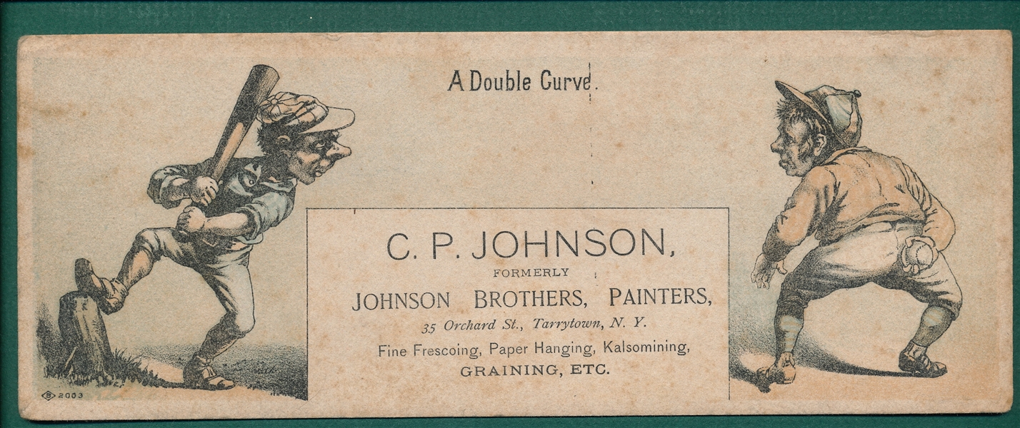 1880s Baseball Trade Card, Ink Blotter, Large, A Double Curve