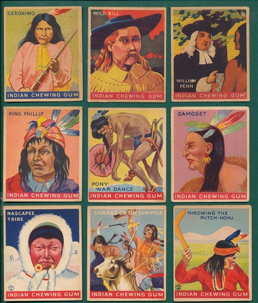 1933 Goudey Indian Gum (9) Card Lot W/ Geronimo