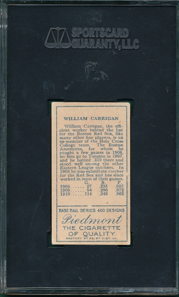 1911 T205 Carrigan Piedmont Cigarettes SGC 50