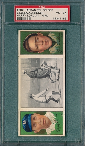 1912 T202 Harry Lord at Third, Lennox/Tinker, Hassan Cigarettes PSA 4