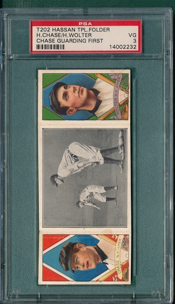 1912 T202 Chase Guarding First, Chase/Wolter, Hassan Cigarettes PSA 3