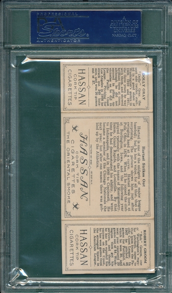 1912 T202 Hartsel Strikes Out, Gray/Groom, Hassan Cigarettes PSA 6