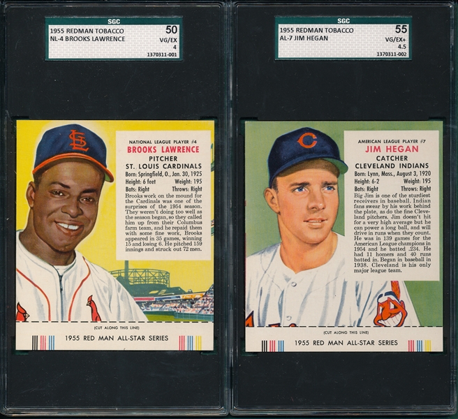 1955 Red Man Heagan & Lawrence Plus 1955 Topps Double Headers 67/68 Hegan/Parks (2) Card Lot SGC 