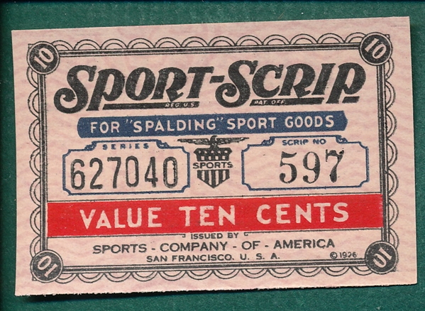 1926 Spalding Sport-Scrip Coupon