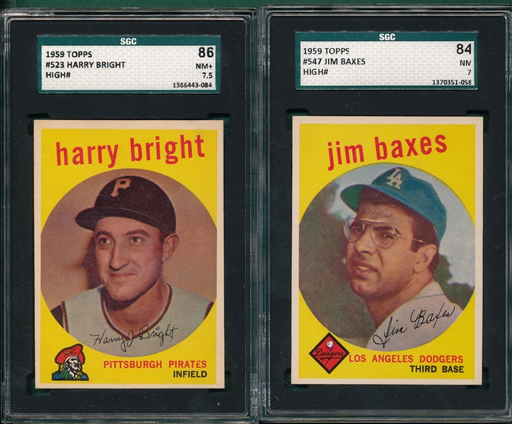 1959 Topps #546 Schroll, SGC 88, #523 Bright & #547 Baxes, (3) Card Lot, SGC 86 *High #*