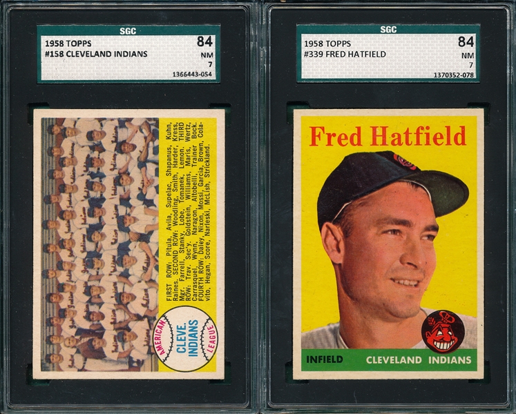 1958 Topps #158 Team Card & 339 Hatfield (2) Card Lot SGC 84
