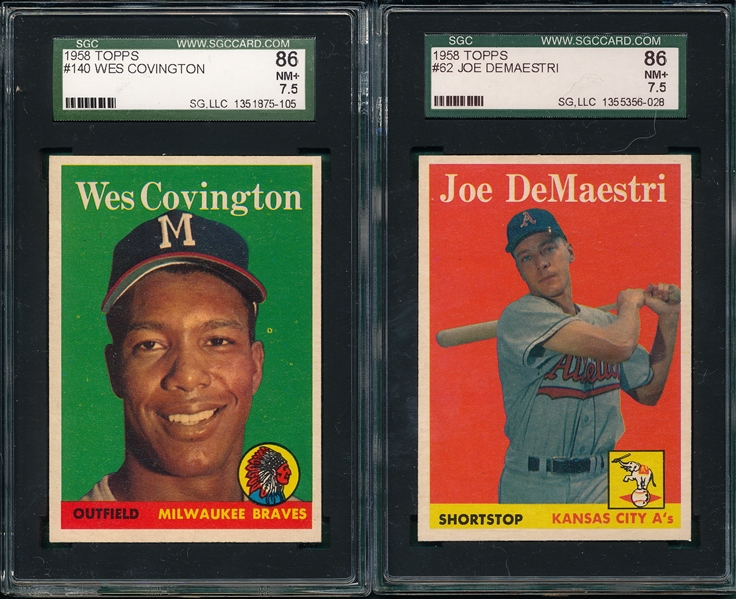 1958 Topps #140 Covington & #62 DeMaesrtri (2) Card Lot SGC 86