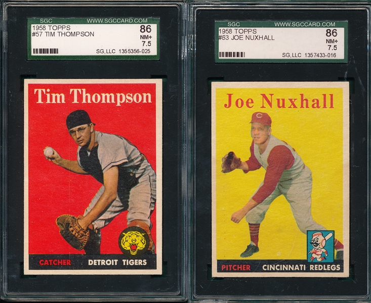 1958 Topps #57 Thompson & #63 Nuxhall (2) Card Lot SGC 86