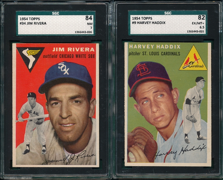 1954 Topps #34 Rivera & #9 Haddix (2) Card Lot SGC