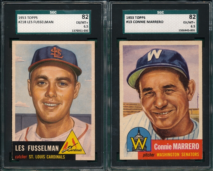 1953 Topps #13 Marrero & #218 Fusselman (2) Card Lot SGC 82