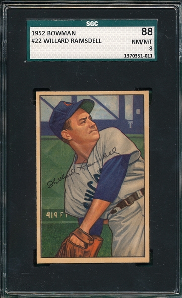 1952 Bowman #88 Bruce Edwards SGC 84 & #22 Ramsdell SGC 88 (2) Card Lot