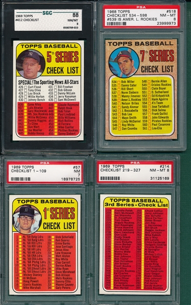 1968-69 Topps Lot of (4) Checklists W/ Mantle PSA/SGC