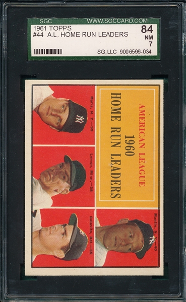 1961 Topps #44 AL Home Run Leaders W/ Mantle SGC 84