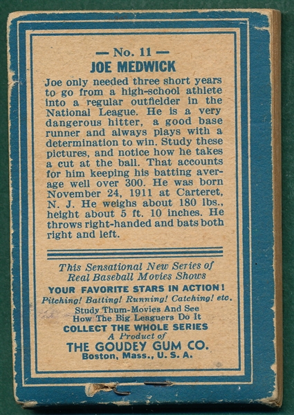1937 R342 Goudey Thum Movies, #11 Joe Medwick