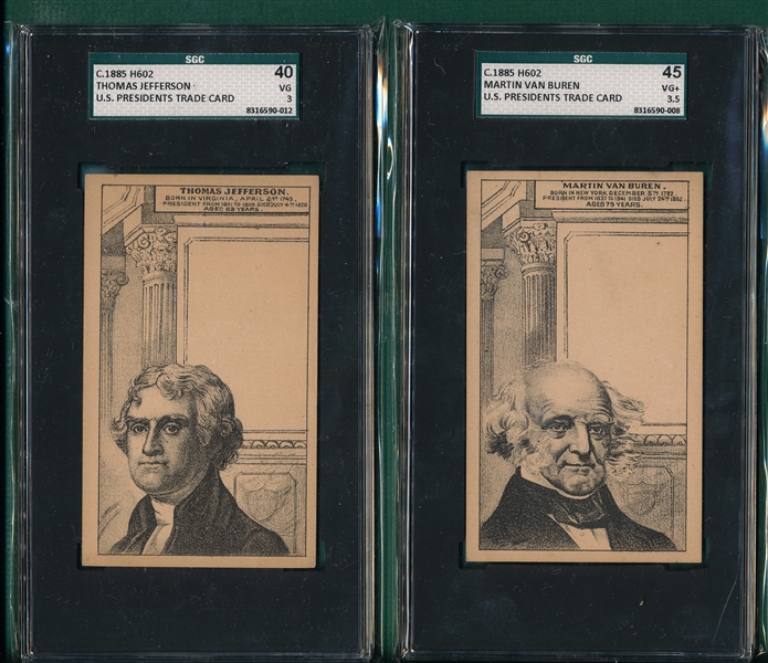 1885 H602 US Presidents Jefferson & Van Buren (2) Card Lot SGC