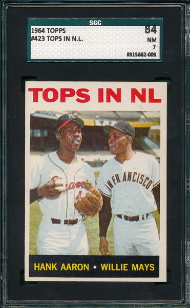 1964 Topps #423 Tops in NL W/ Mays & Aaron SGC 84