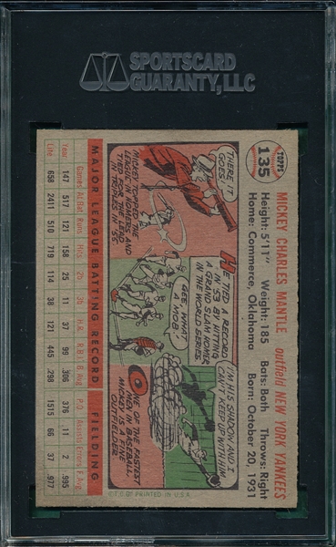 1956 Topps #135 Mickey Mantle SGC 20 *Great Presentation*