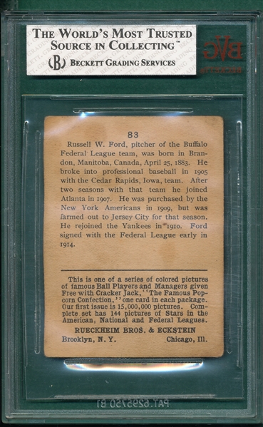 1914 Cracker Jack #83 Russ Ford BVG 3 *Federal League*