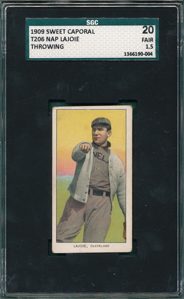 1909-1911 T206 Lajoie, Throwing, Sweet Caporal Cigarettes SGC 20 *Presents Better*