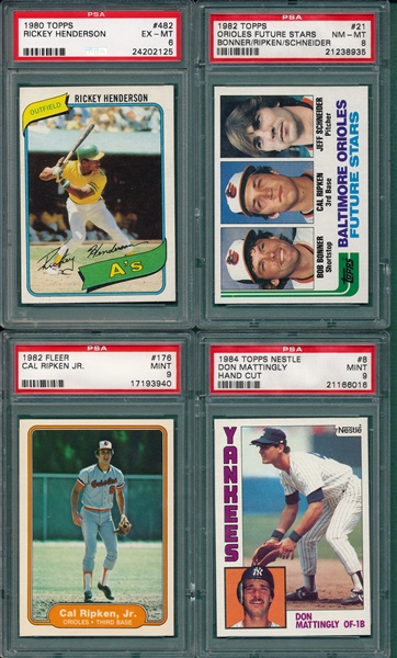 1980-85 Lot of (8) Rookie Cards W/ Rickey Henderson PSA