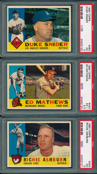 1960 Topps (7) Card Lot W/ Snider PSA 5