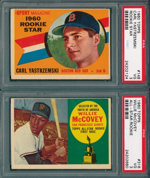 1960 Topps (6) Card Lot W/ Yastrzemski & McCovey, Rookies PSA 