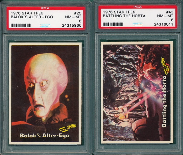 1976 Star Trek #25 & #43 (2) Card PSA 8 Plus (4) Commons & (2) Stickers, (8) Card Lot