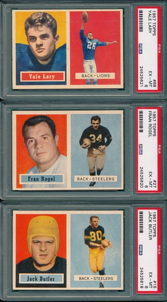 1957 Topps FB #15, #27 & #68 Lary (3) Card Lot PSA 6