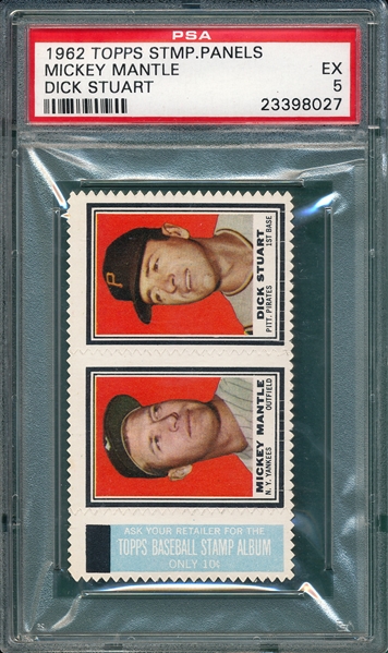 1962 Topps Stamp Panel Mantle/Stuart PSA 5
