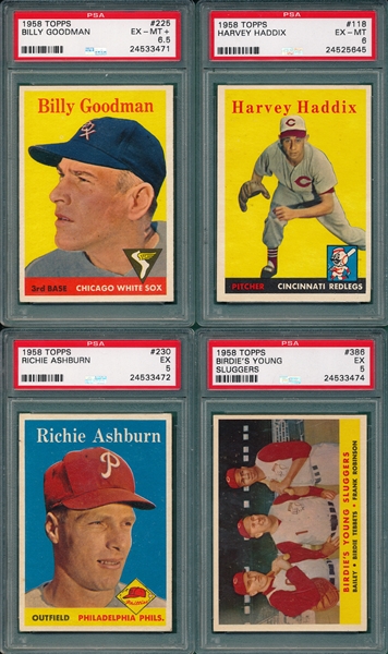 1958 Topps (6) Card Lot W/ Spahn AS, PSA 