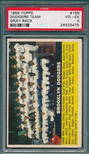 1956 Topps #166 Brooklyn Dodgers Team PSA 4