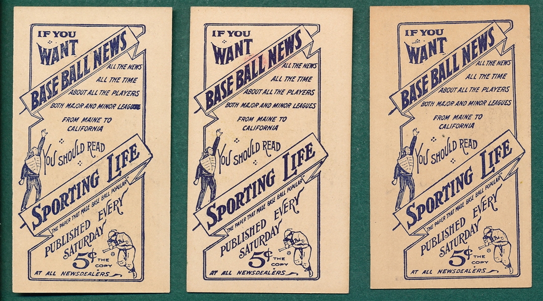 1910-11 M116 Lush, Delehanty & Willett (3) Card Lot Sporting Life 