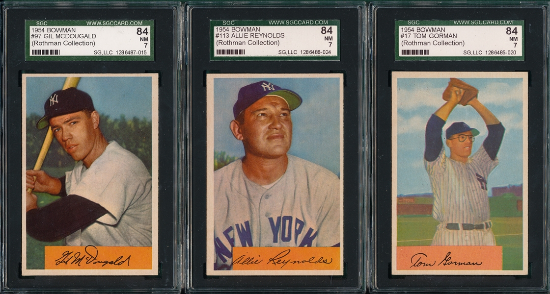 1954 Bowman #17, #97 & #113 Lot of (3) SGC 84