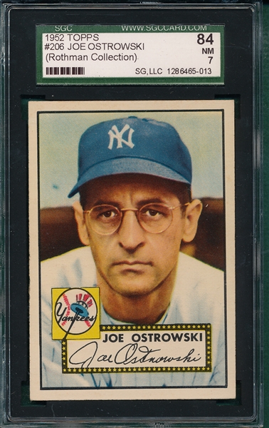 1952 Topps #206 Joe Ostrowski SGC 84