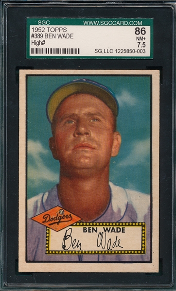 1952 Topps #389 Ben Wade SGC 86 *High #* 